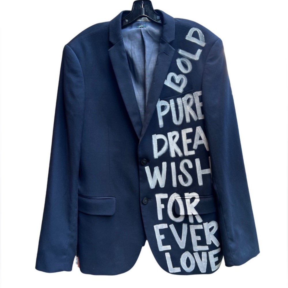Word Hand-Painted Navy Blazer